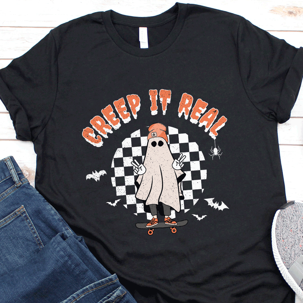 Ghost skateboard creep it real Halloween Shirt | Teefevr