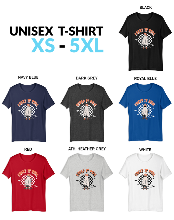 Ghost skateboard creep it real Halloween Unisex Shirt Creep It Real Halloween T-Shirt - Skating Ghost Design