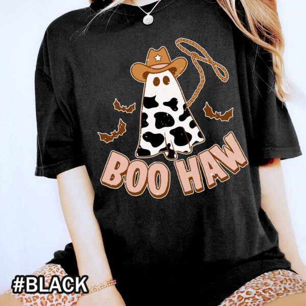 Boo Haw Western Halloween Black Shirt Halloween Boo Haw Comfort Colors T-Shirt - Western Cow Print