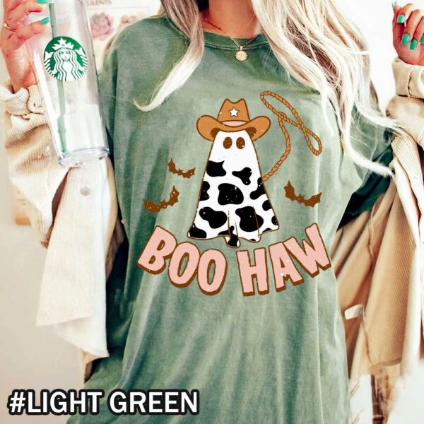Boo Haw Western Halloween Light Green Shirt Halloween Boo Haw Comfort Colors T-Shirt - Western Cow Print