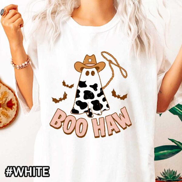 Boo Haw Western Halloween White Shirt Halloween Boo Haw Comfort Colors T-Shirt - Western Cow Print