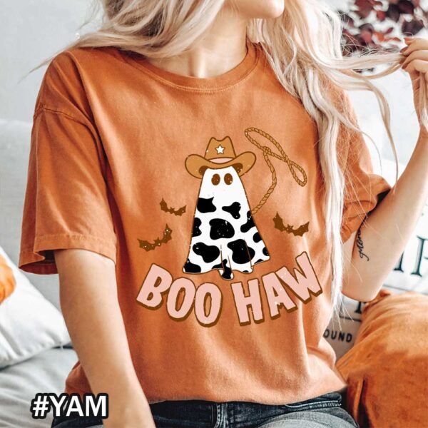 Boo Haw Western Halloween Yam Shirt Halloween Boo Haw Comfort Colors T-Shirt - Western Cow Print