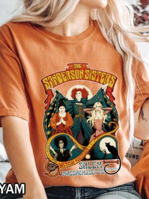 Retro Vintage Sanderson Sisters T-Shirt Retro Vintage Sanderson Sisters Halloween T-Shirt with Salem Witch Museum Design