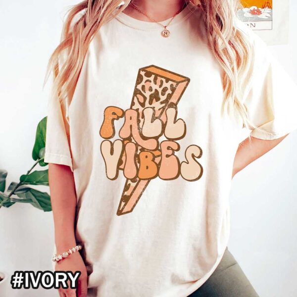 Fall Vibes Comfort Colors T-Shirt with Leopard Lightning Bolt Design