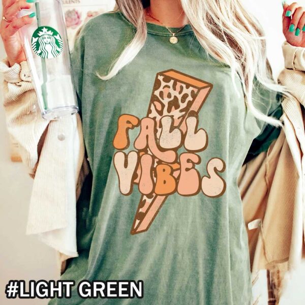 Fall Vibes Comfort Colors T-Shirt with Leopard Lightning Bolt Design