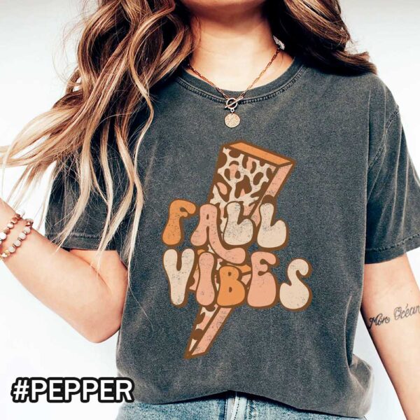 Fall Vibes Comfort Colors T-Shirt with Leopard Lightning Bolt Design