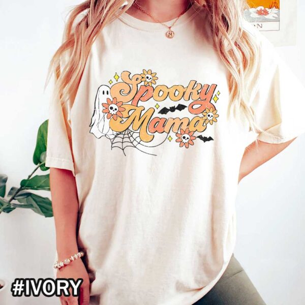 Comfort Colors Spooky Mama Shirt Vintage Halloween Spooky For Mom Retro Spooky Mom Ivory Shirt Halloween Spooky Mama Comfort Colors T-Shirt