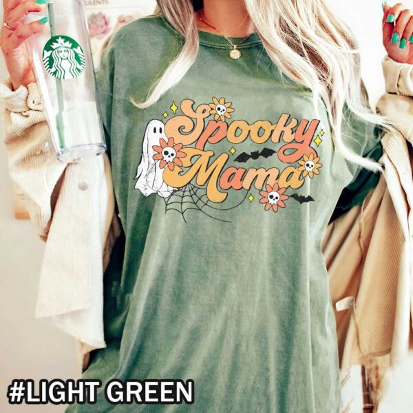 Comfort Colors Spooky Mama Shirt Vintage Halloween Spooky For Mom Retro Spooky Mom Light Green Shirt Halloween Spooky Mama Comfort Colors T-Shirt
