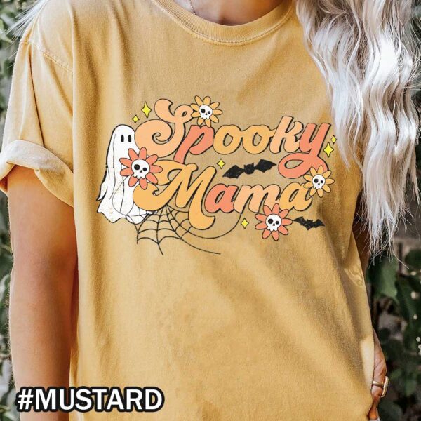 Comfort Colors Spooky Mama Shirt Vintage Halloween Spooky For Mom Retro Spooky Mom Mustard Shirt Halloween Spooky Mama Comfort Colors T-Shirt