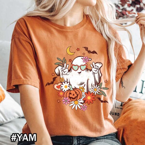 Comfort Colors Vintage Floral Ghost Halloween Family Party Retro Floral Ghost Fall Spooky Season flowers Pumpkins Yam Shirt Halloween Vintage Floral Ghost Shirt