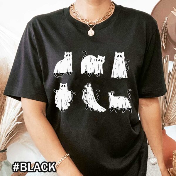 Halloween Black Cats Wearing Ghost Sheets Costume T-Shirt