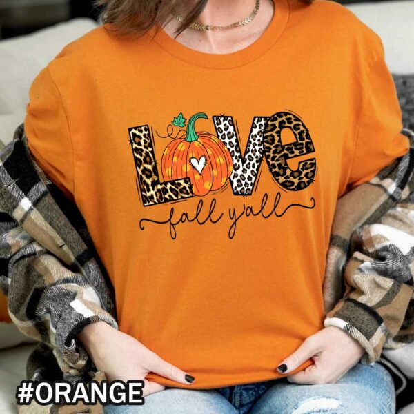 Love Fall YAll Halloween Cheetah Leopard Pumkin Patch Print Letters Orange Shirt Love Fall Y’All Sweatshirt - Vintage Leopard Pumpkin Fall Apparel