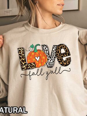 Love Fall Y’All Sweatshirt - Fall Leopard Pumpkin Design Love Fall Y’All Sweatshirt with Leopard Patterns and Pumpkin Design