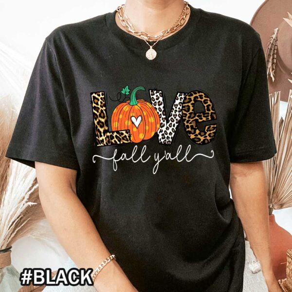 Love Fall YAll Halloween Cheetah Leopard Pumkin Patch Print Letters Tshirt Love Fall Y’All Sweatshirt - Vintage Leopard Pumpkin Fall Apparel