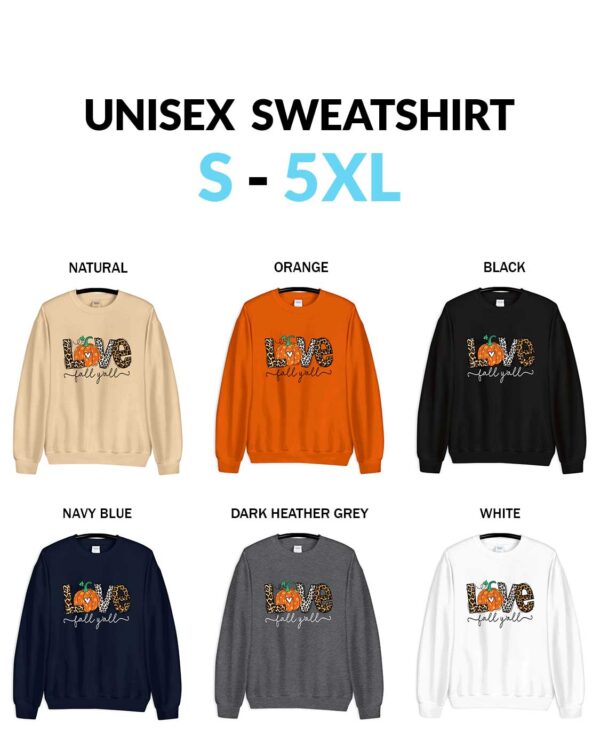 Love Fall YAll Halloween Cheetah Leopard Pumkin Patch Print Letters Unisex Sweatshirt Love Fall Y’All Sweatshirt - Vintage Leopard Pumpkin Fall Apparel