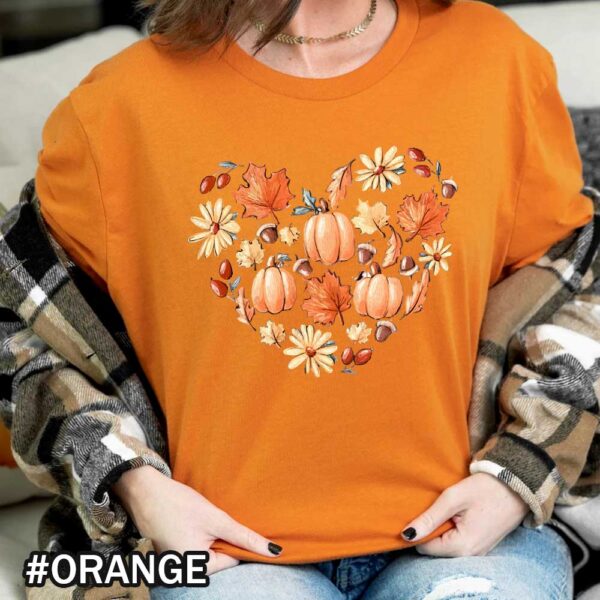 Pumpkin Patch Heart Fall Leaves And Pumpkins Heart Sweatshirt Cute Pumpkin Orange Shirt Vintage Fall Heart Sweatshirt - Cute Autumn Leaves & Pumpkin Patch Design