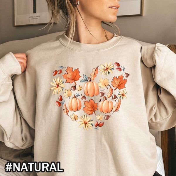 Pumpkin Patch Heart Fall Leaves And Pumpkins Heart Sweatshirt Cute Pumpkin Sweatshirt Vintage Fall Heart Sweatshirt - Cute Autumn Leaves & Pumpkin Patch Design