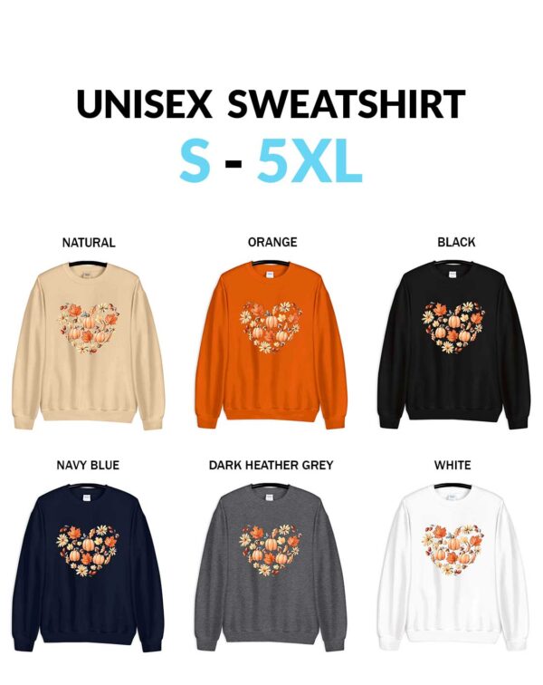 Pumpkin Patch Heart Fall Leaves And Pumpkins Heart Sweatshirt Cute Pumpkin Unisex Sweatshirt Vintage Fall Heart Sweatshirt - Cute Autumn Leaves & Pumpkin Patch Design