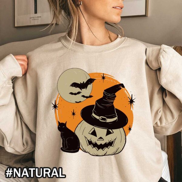 Halloween Spooky Witch Jack-O-Lantern T-Shirt – Cute Black Cat, Moon & Bats Design