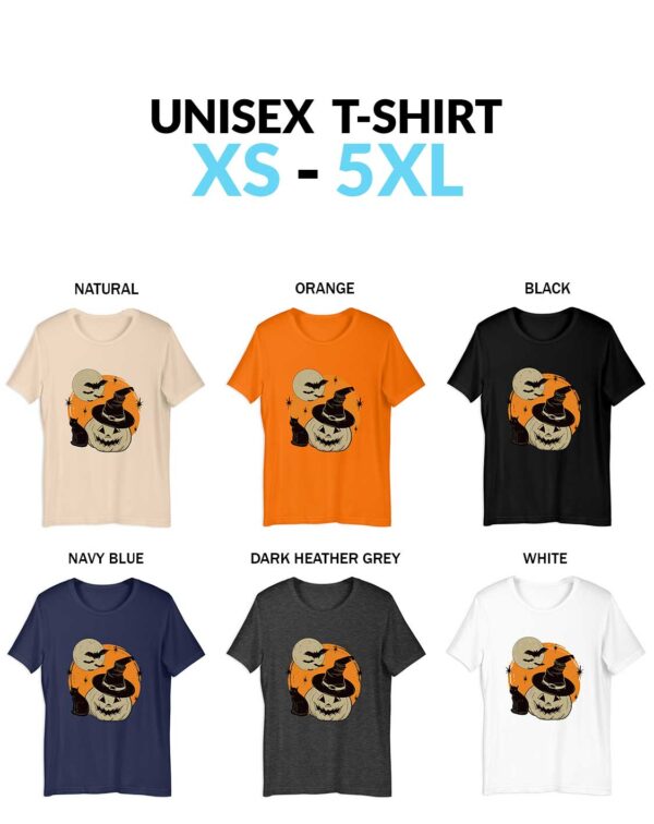 Halloween Spooky Witch Jack-O-Lantern T-Shirt – Cute Black Cat, Moon & Bats Design