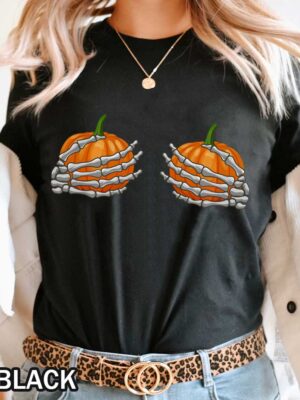 Skeleton Hands Holding Pumpkin Boobs T-Shirt Skeleton Hands Holding Pumpkin Boobs T-Shirt