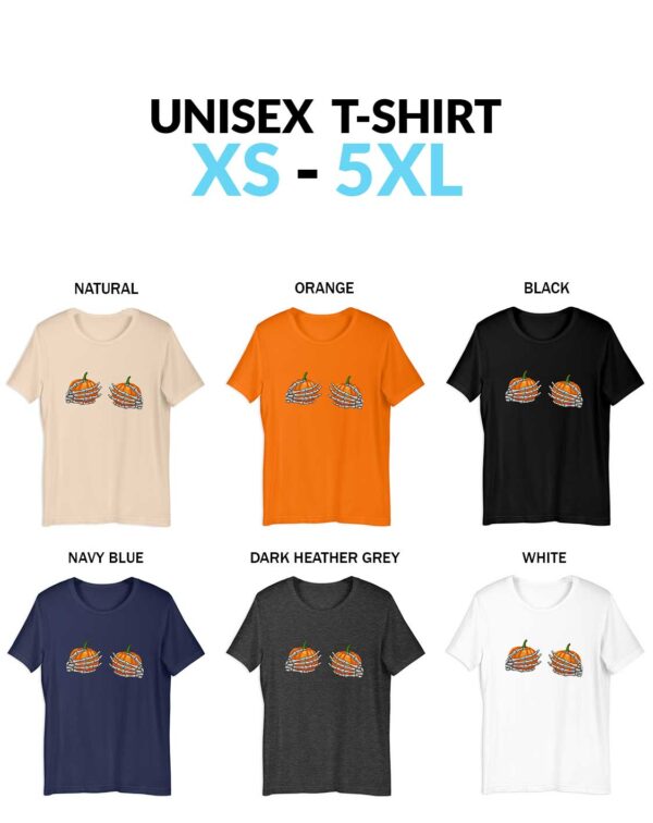 Skeleton Hands Holding Pumpkin Boobies Funny Skeleton Pumpkin Thanksgiving Fall Boobies Unisex Shirt Skeleton Hands Holding Pumpkin Boobs T-Shirt - Funny Halloween Shirt