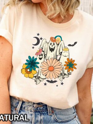 Halloween Floral Ghosts T-Shirt Halloween Floral Ghosts T-Shirt with Colorful Flowers