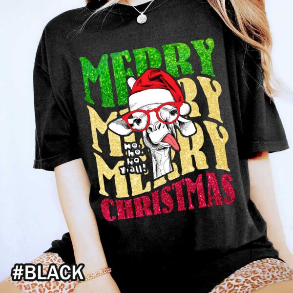 Black Christmas Giraffe Comfort Colors Shirt That Says Merry Christmas Christmas Ho Ho Ho Y'all Giraffe Comfort Colors T-Shirt