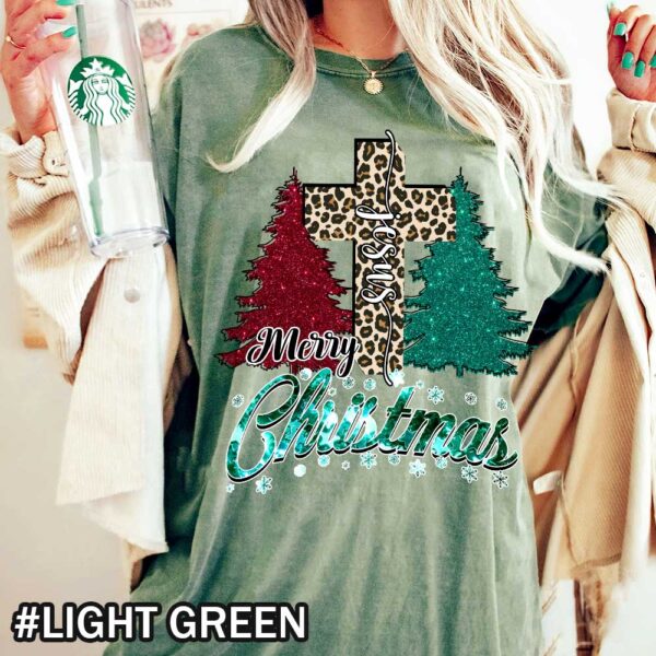 Christmas Leopard Shirt Glittery Christmas tree Cheetah Christmas Buffalo Plaid Tree Glitter Effect Light Green Shirt