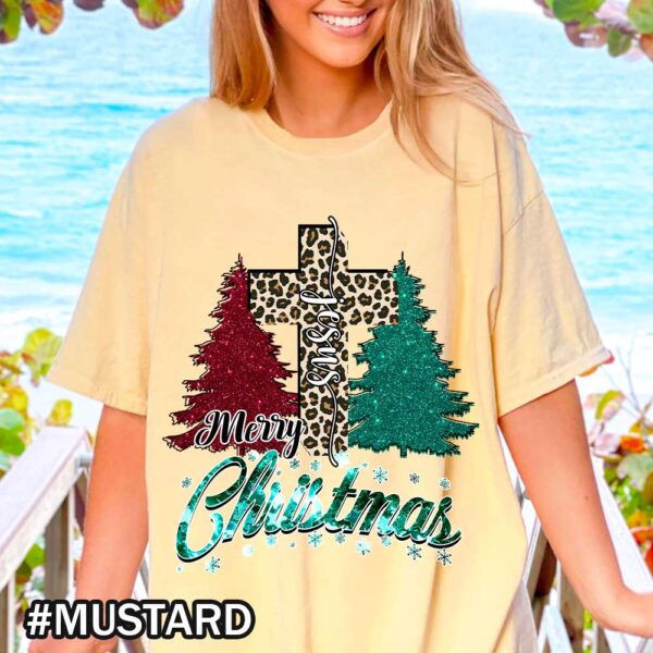 Christmas Leopard Shirt Glittery Christmas tree Cheetah Christmas Buffalo Plaid Tree Glitter Effect Mustard Shirt