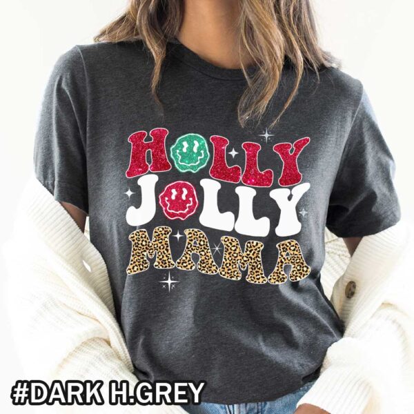 Dark grey Vintage Christmas Shirt That Says Holly Jolly Mama Holly Jolly Mama Christmas T-Shirt - Vintage Cheetah Print