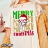 Silly Santa Giraffe Wearing Santa Hat Christmas T-Shirt