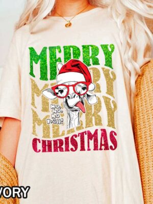 Christmas Ho Ho Ho Y'all Giraffe Comfort Colors T-Shirt Silly Santa Giraffe Wearing Santa Hat Christmas T-Shirt