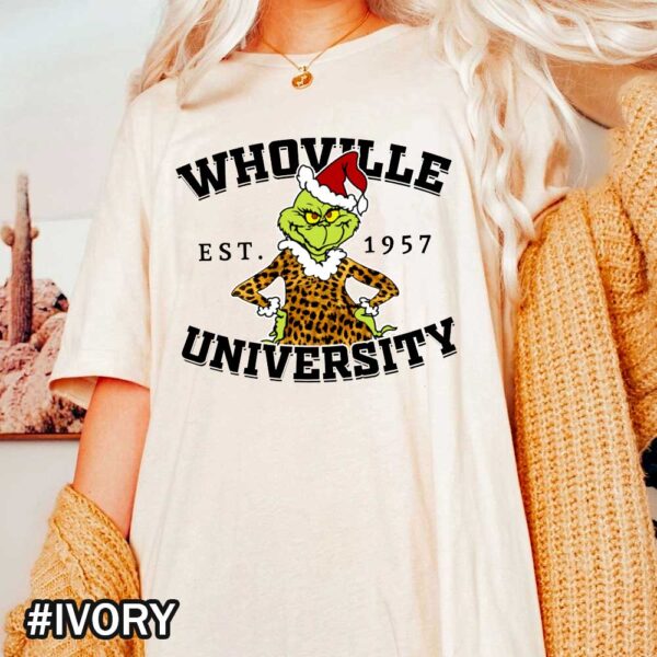 Ivory Comfort Colors Christmas Grinch Shirt That Says Whoville University Christmas Grinch Whoville University Comfort Colors T-Shirt