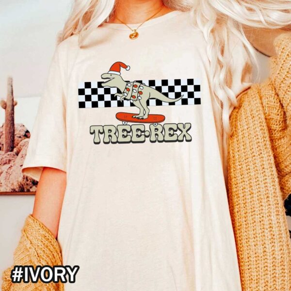 Ivory Dinosaur Santa Comfort Colors Shirt That Says Tree rex Christmas Tree-rex Comfort Colors T-Shirt - Unisex Dinosaur Santa Design