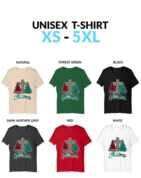 Leopard Christmas Cross with Jesus Shirt Buffalo Plaid Trees Merry Christmas Cheetah Christmas Glitter Effect Unisex Shirt Jesus Christ Merry Christmas T-Shirt with Cheetah Cross and Trees