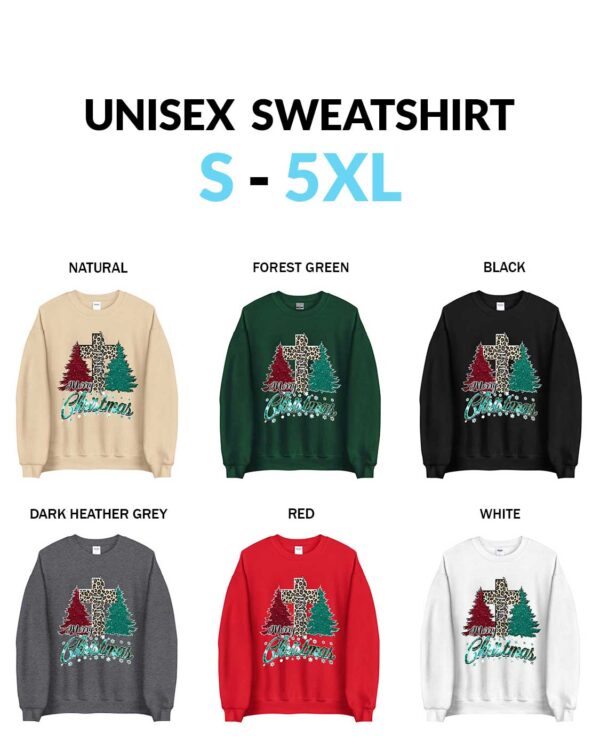 Leopard Christmas Cross with Jesus Shirt Buffalo Plaid Trees Merry Christmas Cheetah Christmas Glitter Effect Unisex Sweatshirt Jesus Christ Merry Christmas T-Shirt with Cheetah Cross and Trees