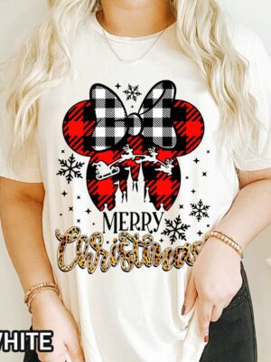 Disney Minnie Mouse Merry Christmas T-Shirt Leopard Disney Minnie Snowflake Christmas Shirt