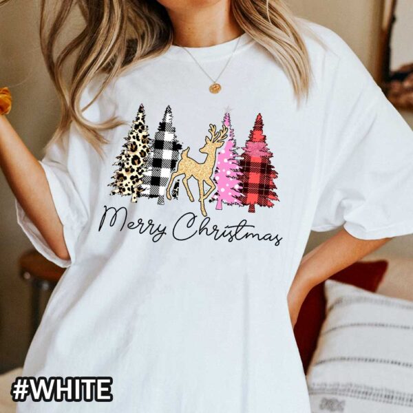 Leopard Print Christmas Trees Shirt Womens Merry Christmas Comfort Colors Cute Christmas for Women White Shirt