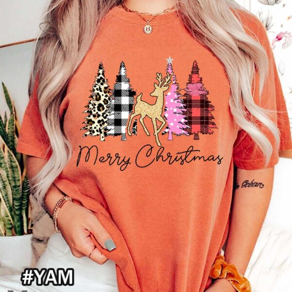 Leopard Print Christmas Trees Shirt Womens Merry Christmas Comfort Colors Cute Christmas for Women Yam Shirt