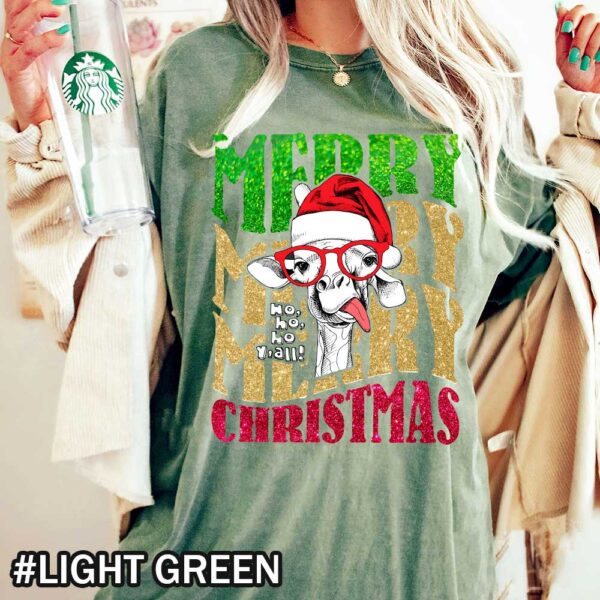 Light Green Christmas Giraffe Comfort Colors Shirt That Says Merry Christmas Christmas Ho Ho Ho Y'all Giraffe Comfort Colors T-Shirt