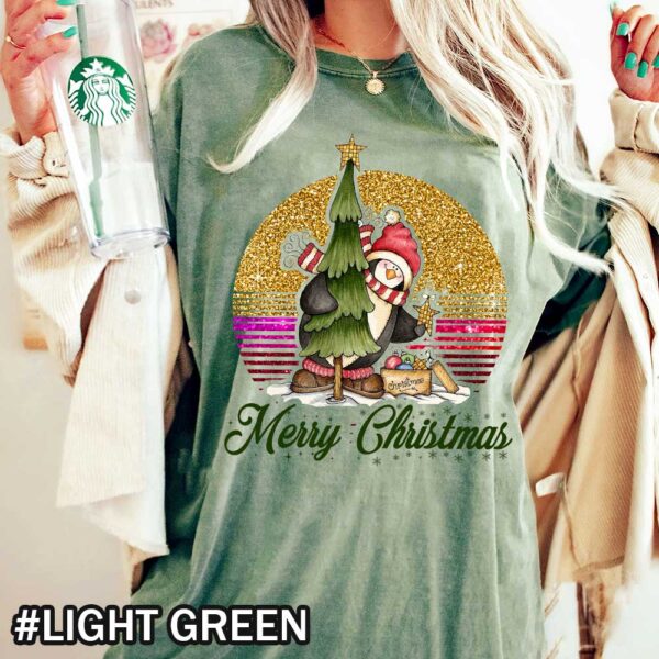 Merry Christmas Yall Comfort Colors T Shirt Penguin Chritmas Glitter Effect Christmas Merry Christmas Light Green Shirt