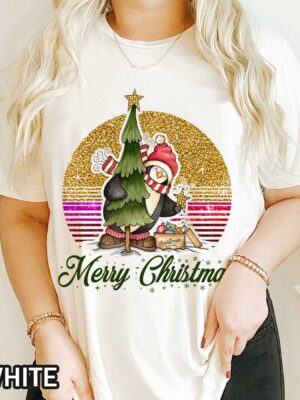 Cute Penguin Merry Christmas T-Shirt with Santa Hat