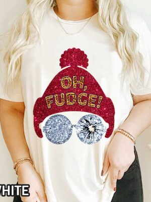 Oh Fudge Christmas T-shirt Design Funny Christmas Story Shirt with Hat and Glasses Design