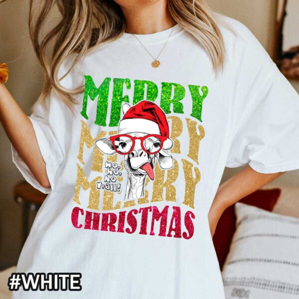 White Christmas Giraffe Comfort Colors Shirt That Says Merry Christmas Christmas Ho Ho Ho Y'all Giraffe Comfort Colors T-Shirt