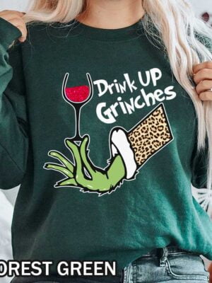 Funny Grinch Christmas Shirt - Drink Up Grinches! Leopard Grinch Christmas Shirt for Men and Women