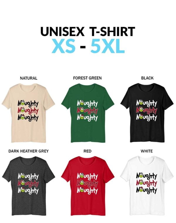 Grinch Unisex Shirt That Says Naughty Naughty Grinch Christmas Shirt with Buffalo Plaid & Leopard Pattern