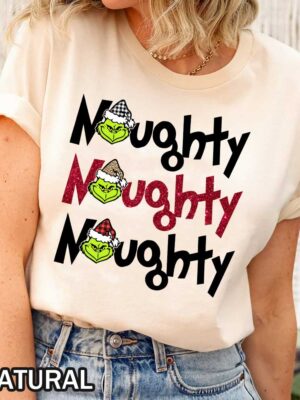 Playful Grinch Holiday Tee with Buffalo Plaid & Leopard Accents Naughty Grinch Christmas Shirt - Fun Design with Plaid & Leopard