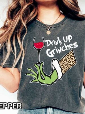 Funny Grinch Holiday Wine Shirt - Teefevr Drink Up Grinches Leopard Christmas Shirt - Men and Women