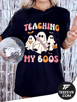 Black Halloween Teacher Shirt That Says Teaching My Boos Halloween Teaching My Boos T-Shirt Image